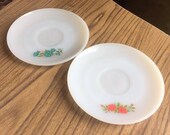 Mismatched Floral Saucers - Anchor Hocking - Fire King - Milk Glass