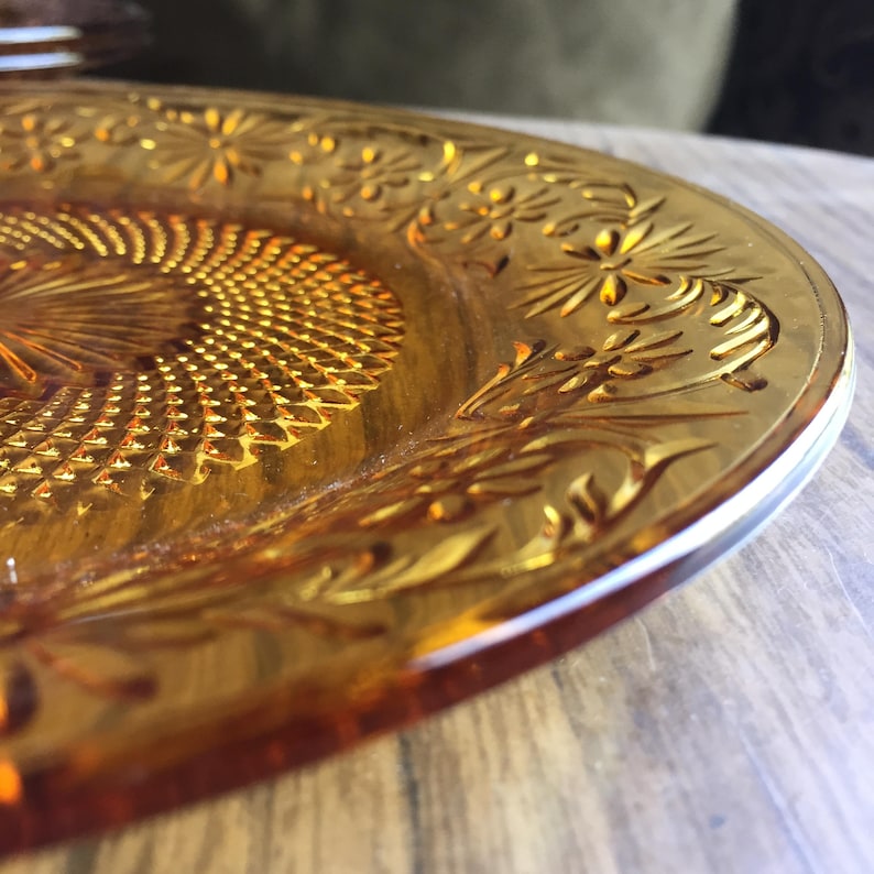 Depression Glass Daisy Amber Indiana Glass 3 Luncheon Plates