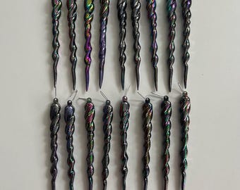Group of 17 Iridescent Spindle Icicle Ornaments - Christmas Decor