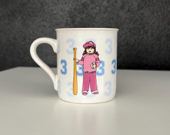 1980s Enesco 3rd Birthday Mug - Brunette Girl with Baseball and Bat