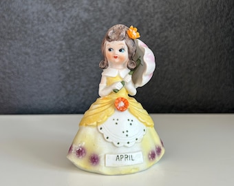Lefton April Girl Figurine Wearing Yellow Dress  Holding Pink Parasol
