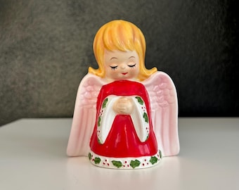 Lefton Christmas Angel Napkin Holder Red Robe with Holly and Berries