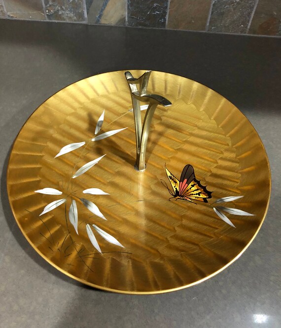 images Vintage Metal Serving Tray With Handles vintage serving tray with middle handle snack tray etsy