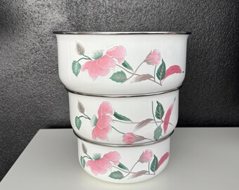 Mikasa “Silk Flowers” Enamel Mixing Bowls - Set of 3 - Pink Floral Design - UN406 Series