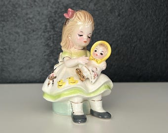 Josef Originals Figurine - Big Sister, Little Sister Series - Girl Sitting with Baby Doll