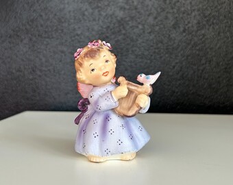 Lefton Angel Figurine Playing Harp with Little Bird
