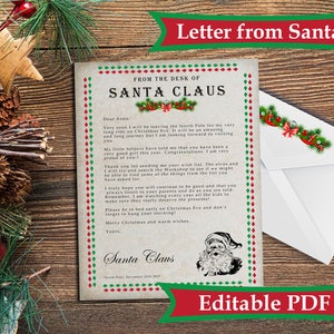 Rustic Letter from Santa kit with Envelope Template - Personalized letters from Santa INSTANT DOWNLOAD - Santa Letterhead with Editable Text