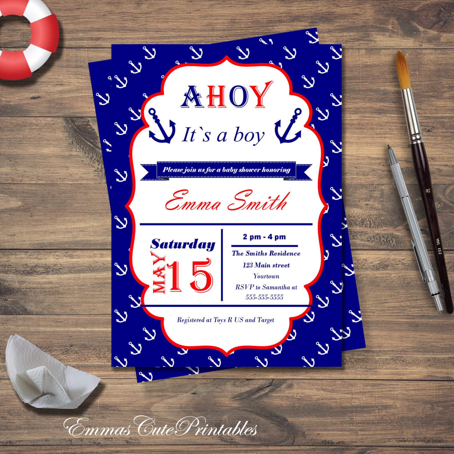 Printable Nautical Baby Shower Invitation, Nautical Baby Shower