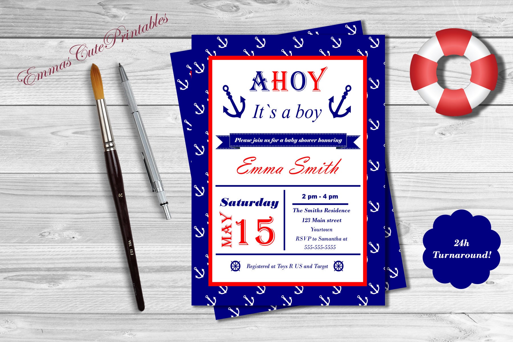 Printable Nautical Baby Shower Invitation Nautical Baby Etsy
