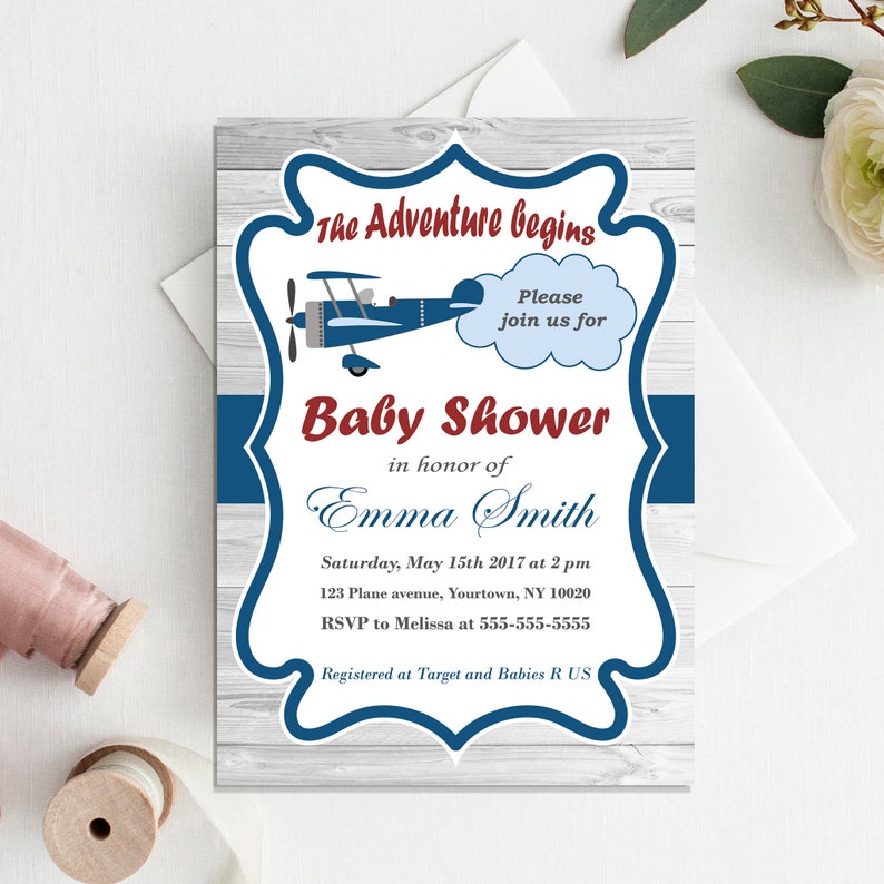 Baby Boy Shower Invitation Airplane Baby Shower Baby Boy Invite