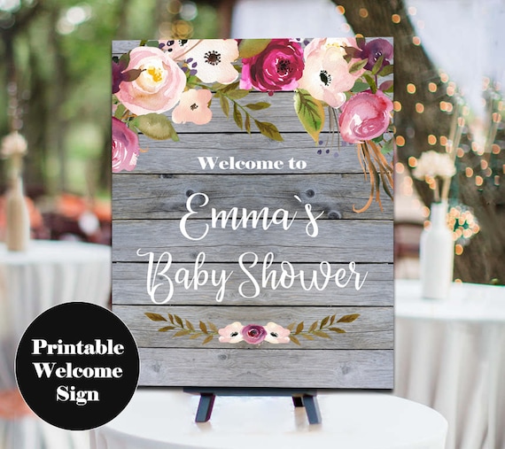 Rustic Floral Baby Shower Welcome Sign Printable Shower Decor