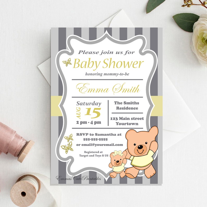 Teddy Bear Baby Shower Invitation Boy Girl Printable Baby Etsy