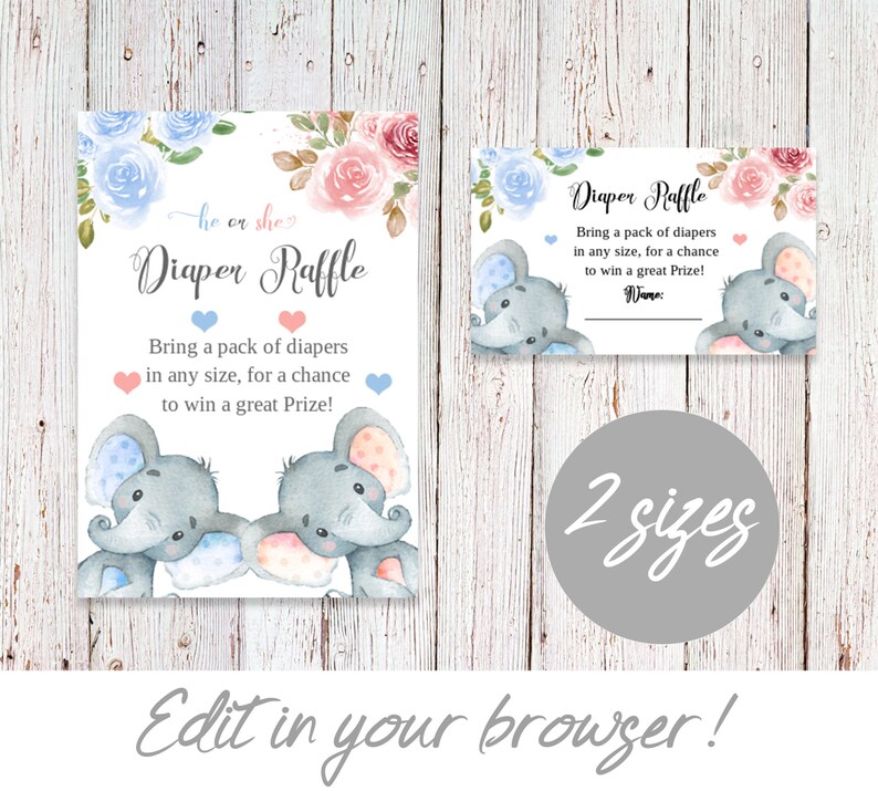 Diaper Raffle Gender Reveal Ticket, Editable Diaper Raffle Ticket, 2 ...