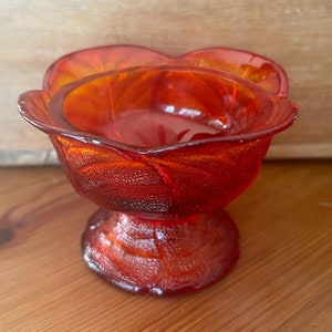 Vintage Viking Glass Candy Bowl: MCM Epic Leaf, Persimmon Amberina