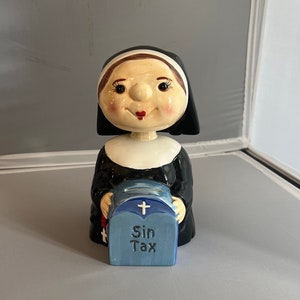 Piggy Bank Bobblehead Nun, Bank For Sin Tax Gag Gift Catholic Humor