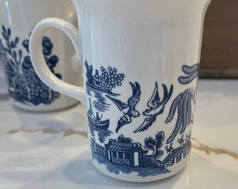 Vintage Churchill Blue Willow Coffee Mugs - Blue and White Transferware Set/2
