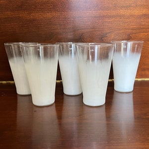 Rare Vintage White Blendo Drinking Glasses, No Gold Rim, Set of 5, White Opaque Blendo, MCM Barware