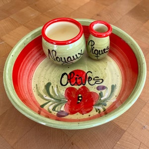 Hand Painted Pottery Olive Serving Dish: French Antipasto Platter