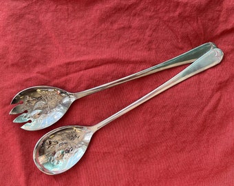 Vintage Sheffield Silver Plate Salad Servers, Silver Plate Spoon and Spork Server,  Silver Plate Sheffield England  Servers