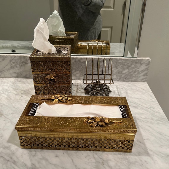 Individual Vintage Brass Bathroom Accessories Tissue Square, Tissue Flat  and Fingertip Towel Holder 