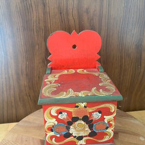 Swedish Hand Painted Wood Salt Box: Folk Art Kitchen Decor