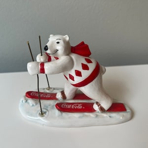 Coca Cola Polar Bear Cross Country Skiing Christmas Ornament, Always Skiing Coke Ornament, In Box 1995