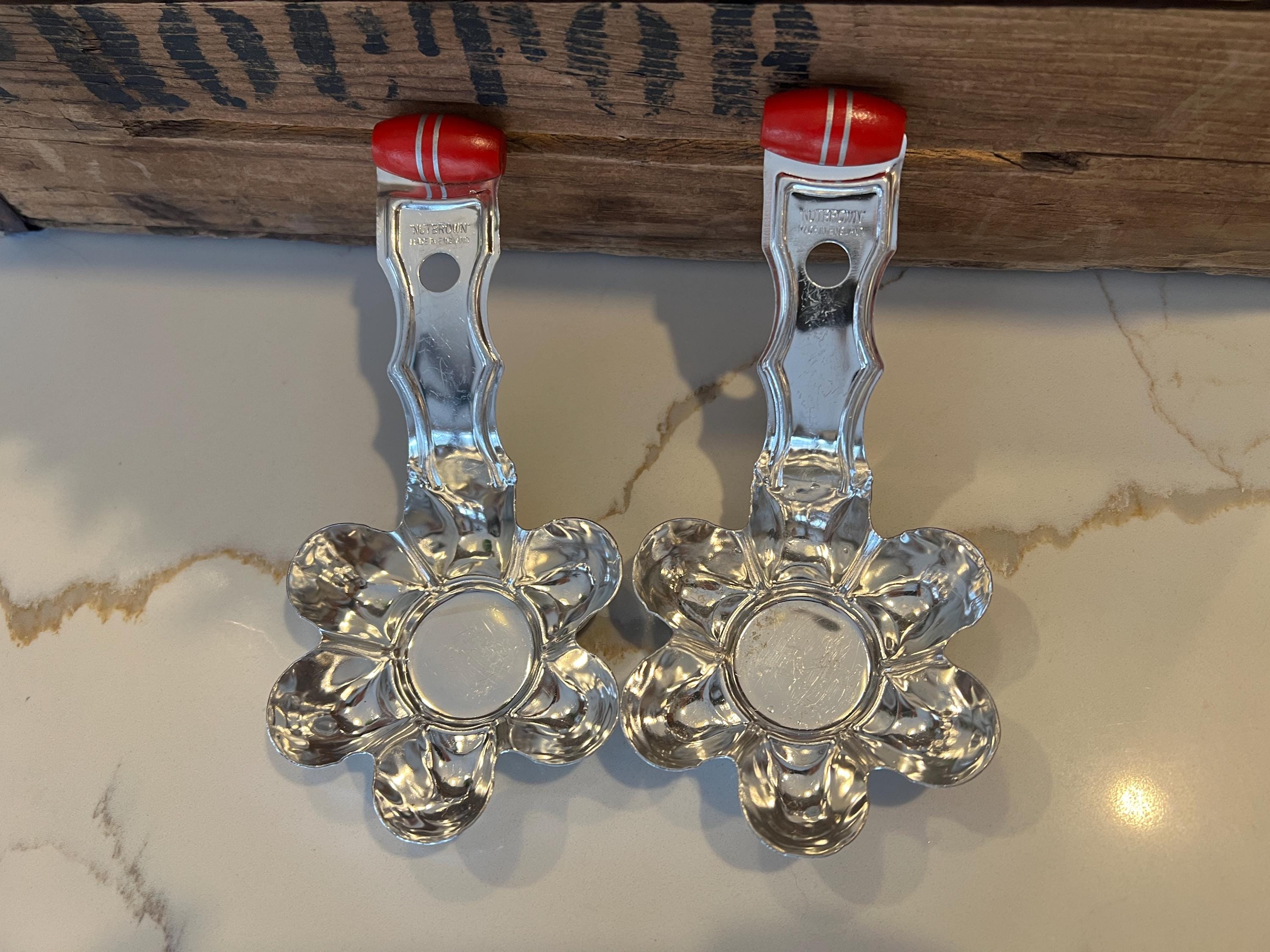 Vintage Flower Egg Poachers: Aluminum with Wood Handle, Made in England