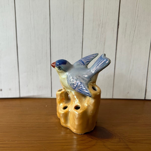 Vintage Frogs, Floral Frogs, Lusterware Blue Bird Frog,  Figural Ceramic  Flower Frogs, Made In Japan,