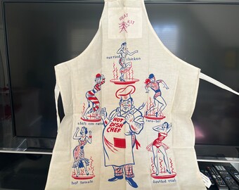 Vintage Retro Funny Sexy Men's BBQ Apron With Pinup Girls Hot and Spicy