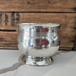 Polished Pewter Sugar Bowl: Josten&#39;s Made in England, Bar Cart Candy Dish
