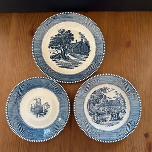 Currier and Ives Blue Transferware: Vintage Pastoral Plates