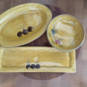 Hand Painted French Pottery Olive Serving Dishes: T Comme Terre