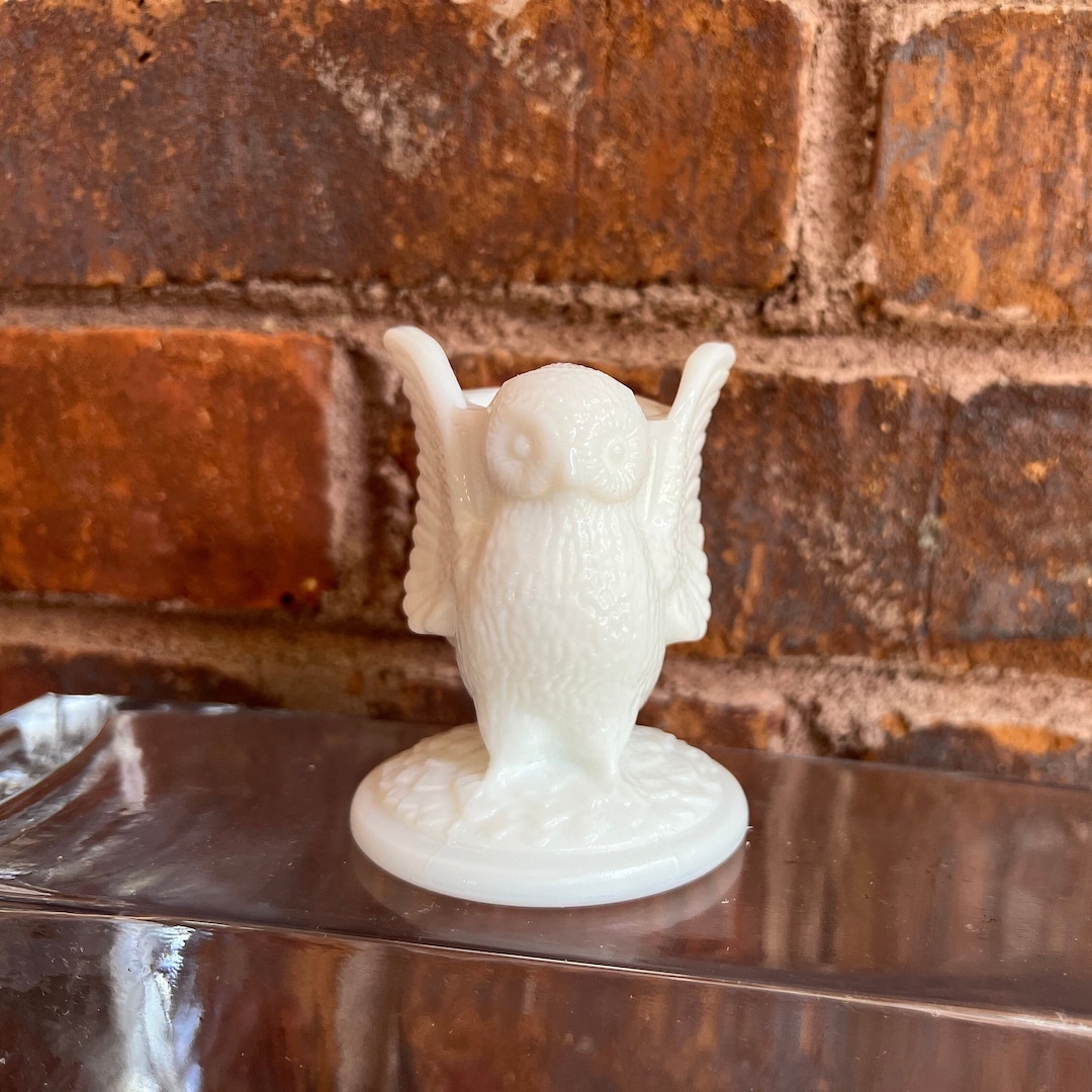 Vintage Westmoreland Milk Glass Owl Toothpick Holder, Regal Owl Milk