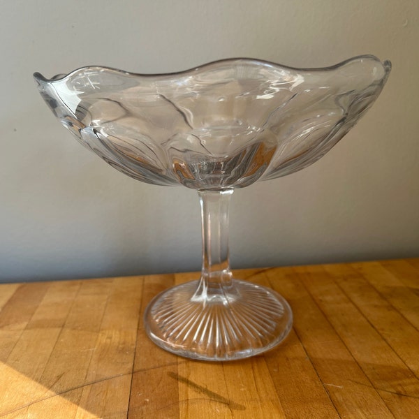 Vintage Estelle Clear Compote by Paden City, Pressed Glass Footed Dish, Old Charming Compote Dish