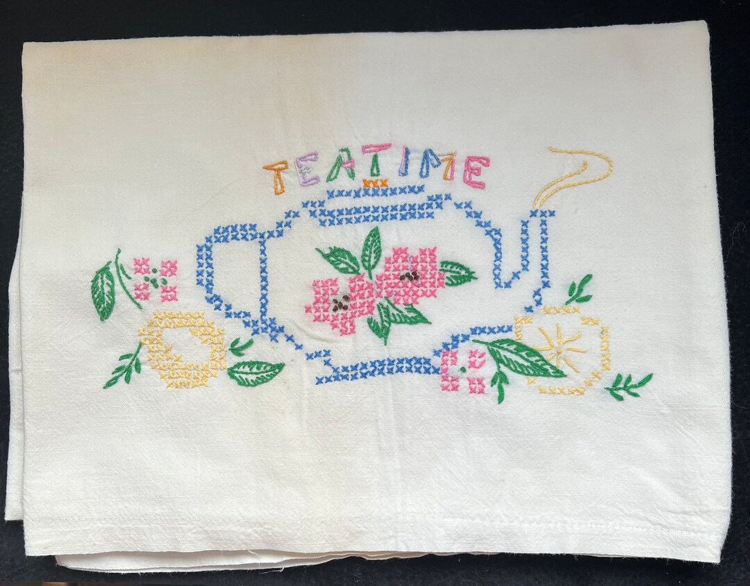 vintage-flour-sack-towel-vintage-hand-embroidered-cloth-tea-time