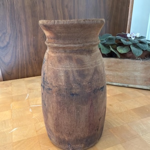 Handmade Rustic Wood Vase: Folk Art Decor (NOT Water Tight)