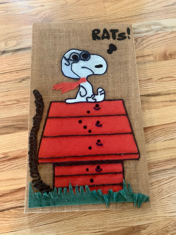 Vintage Snoopy Red Baron Flying Ace Burlap Wall Art Yarn Felt Etsy Australia