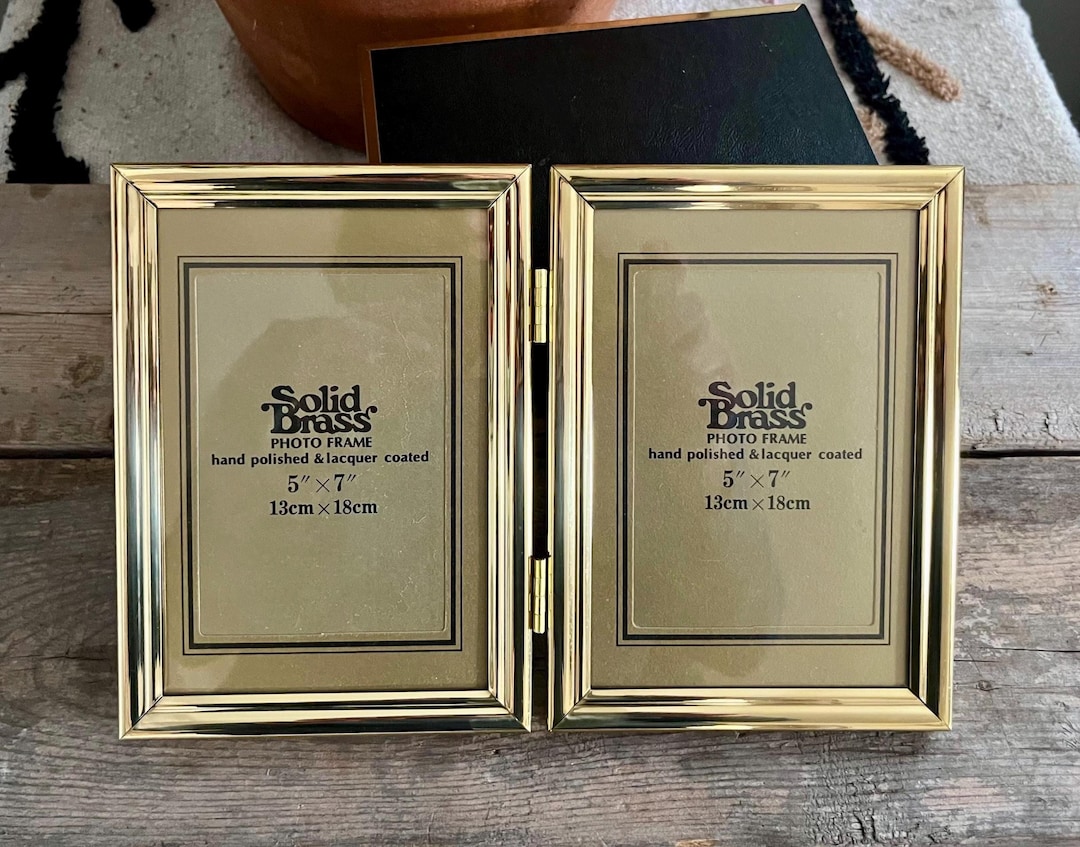 Solid Brass Double Picture Frame | 5x7 Bi-fold Hinged Photo Frame ...