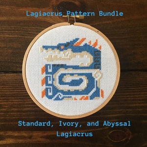Ivory and Abyssal Lagiacrus Monster Hunter Cross Stitch PDF Pattern Bundle, Video Game Wall Art, Gift for Gamer
