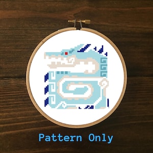 Monster Hunter Ivory Lagiacrus Cross Stitch Pattern PDF Download, Video Game Cross Stitch, Gifts for Gamers, Pixel Art, Geeky Cross Stitch