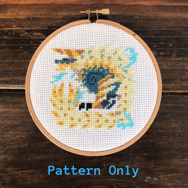 Monster Hunter World Zinogre Cross Stitch Pattern PDF Download, Pixel Art, Video Game Cross Stitch, Gifts for Gamers, Nerdy Cross Stit