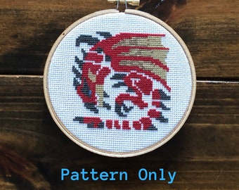 Rathalos Icon Monster Hunter Cross Stitch Pattern PDF Download, Video Game Cross Stitch, Nerdy Cross Stitch, Pixel Art, Gifts for Gamers