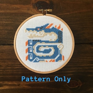 Monster Hunter Lagiacrus Cross Stitch Pattern PDF Download, Video Game Cross Stitch, Gifts for Gamers, Pixel Art, Geeky Cross Stitch