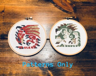 Monster Hunter Rathalos and Rathian Cross Stitch Pattern Bundle, PDF Download, Gifts for Gamers, Video Game Cross Stitch, Nerdy Cross Stitch