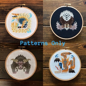 Monster Hunter World Iceborne Cross Stitch Pattern Bundle, Zinogre, Banbaro, Tigrex, Rajang, Video Game Wall Art, Gifts for Gamers