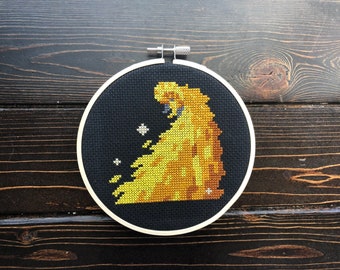 Kulve Taroth Finished Framed Cross Stitch, Monster Hunter World, Gift for Gamer, Video Game Cross Stitch, Nerdy Wall Art