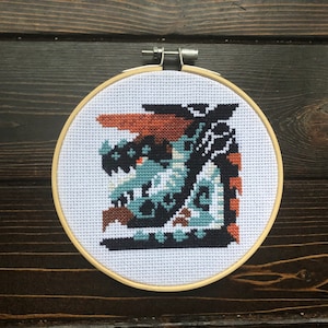 Gogmazios Finished Framed Cross Stitch, Monster Hunter, Gift for Gamer, Video Game Cross Stitch, Nerdy Wall Art