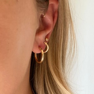Gold Huggie Hoop Earrings, Tube Minimalist Earrings, Dainty Earrings, Gold Earrings