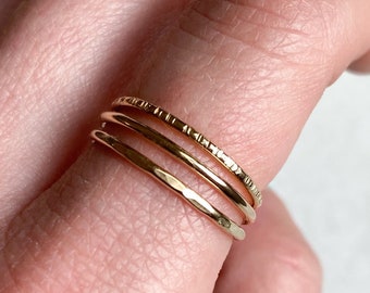 Stacking Ring Set, Ultra Thin Gold Ring, Hammered Stacking Ring, Gold Fill Stacking Ring, Stackable Ring, Delicate Gold Ring,