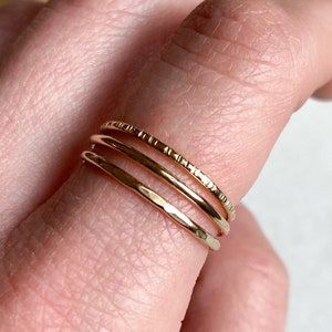 Stacking Ring Set, Ultra Thin Gold Ring, Hammered Stacking Ring, Gold Fill Stacking Ring, Stackable Ring, Delicate Gold Ring,